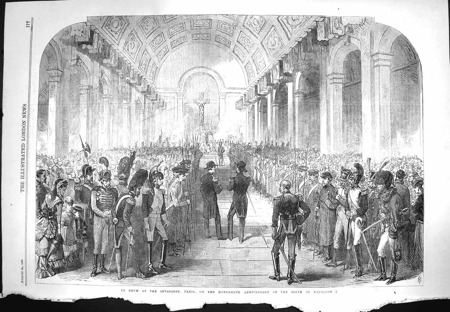 Original Old Antique Print 1869 Deum Invalides Paris Anniversary Birth Napoleon