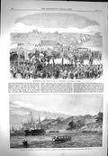 Old Antique Print 1869 Mount Edgcumbe Boats Argyleshire Highlanders Army 19th
