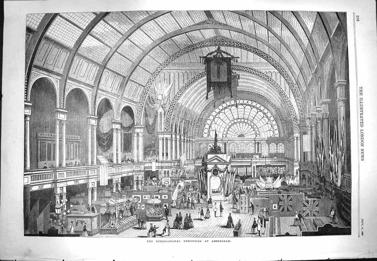 Original Old Antique Print 1869 International Exhibition Amsterdam Holland 19th