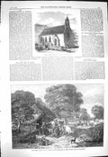 Original Old Antique Print 1869 Trinity Church Wildbad Wurtemberg Forest Farm