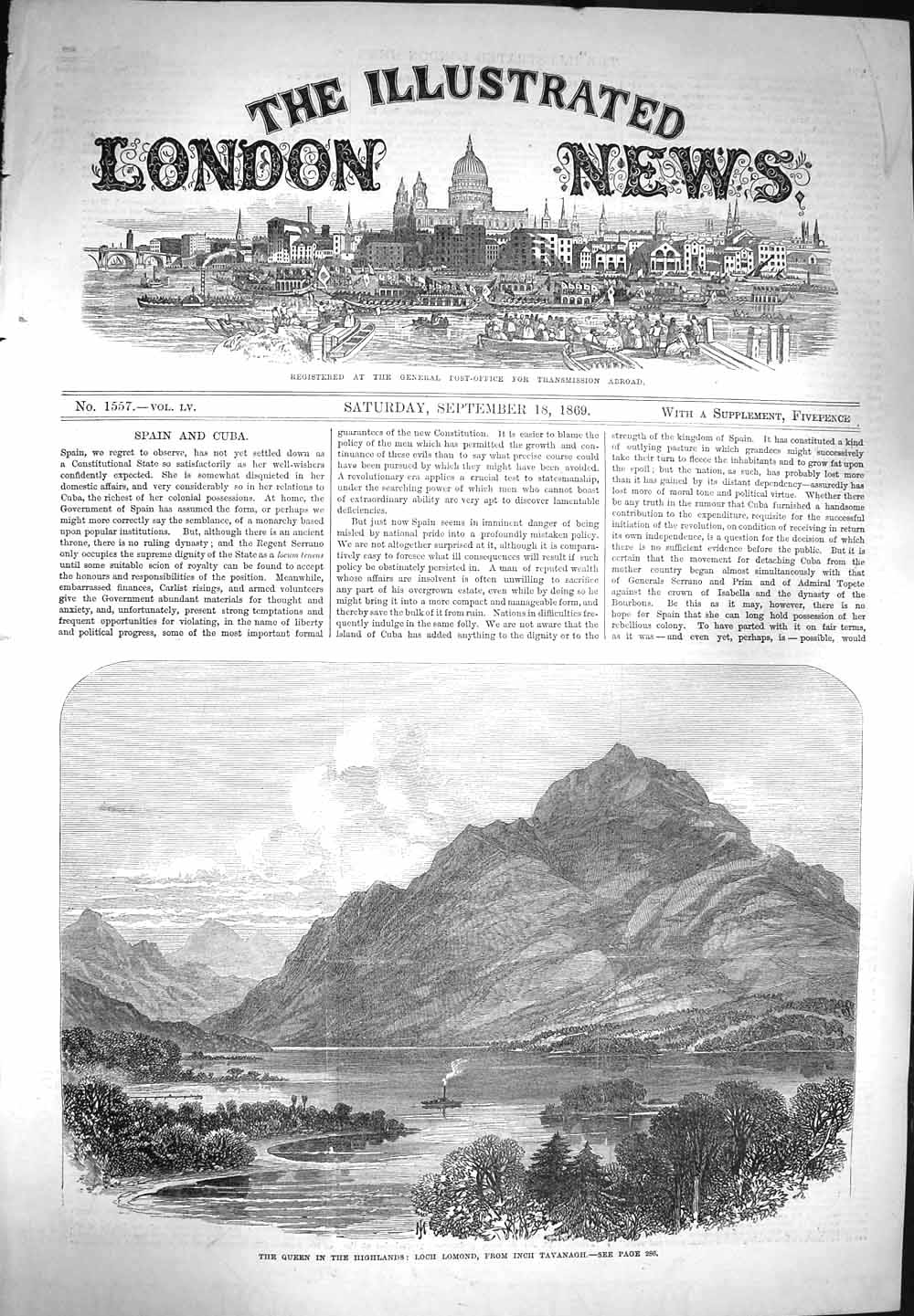 Original Old Antique Print 1869 Highlands Scotland Loch Lomond Inch Tavanagh