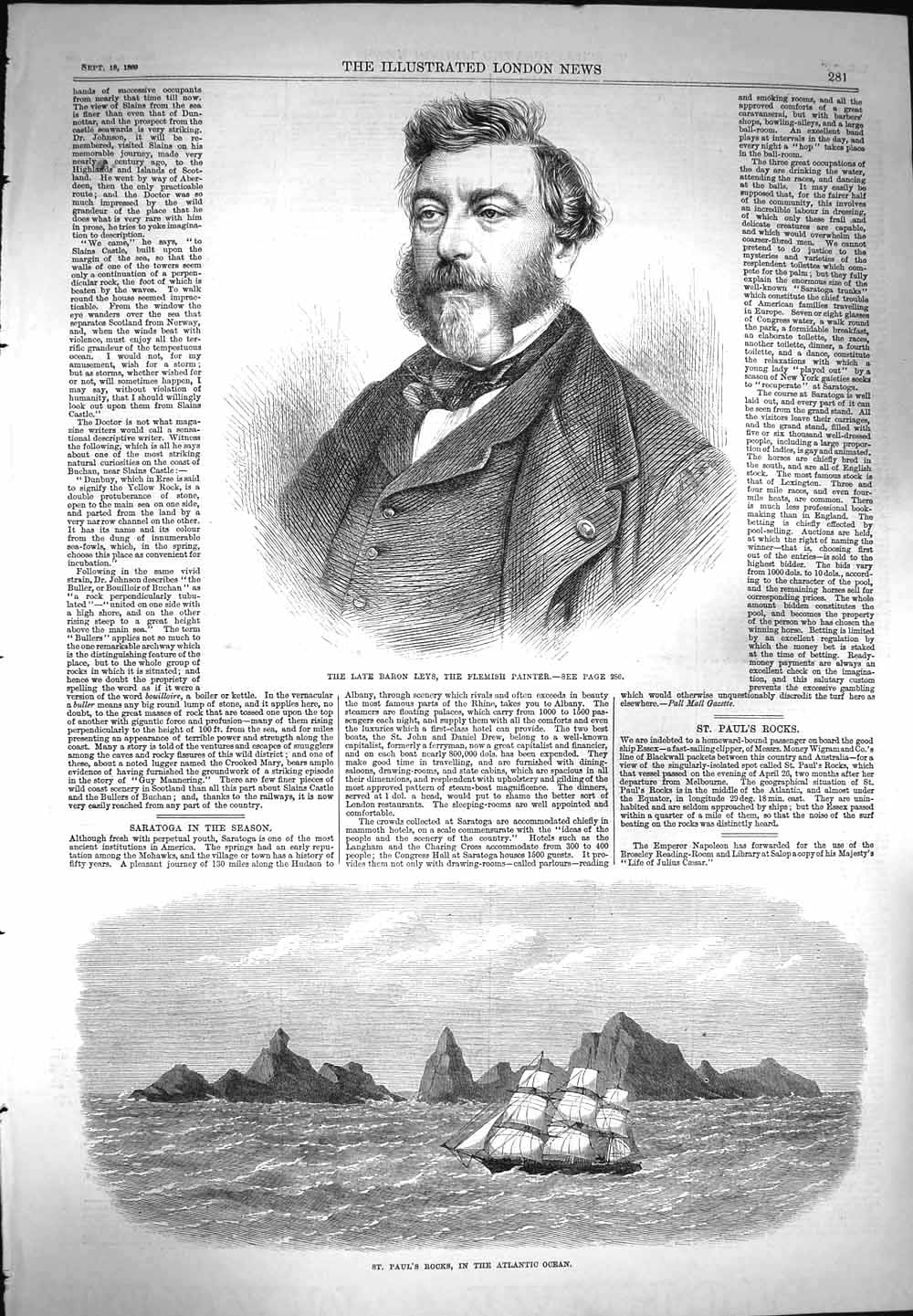 Original Old Antique Print 1869 Baron Leys Flemish Painter Paul'S Rocks A 19th