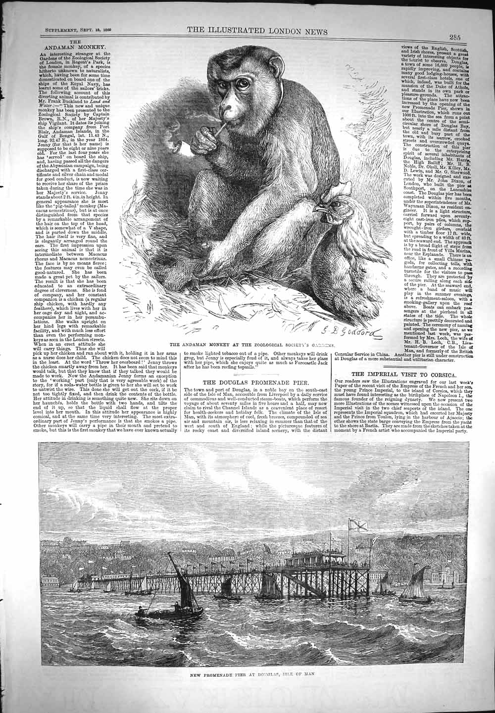 Original Old Antique Print 1869 Promenade Pier Douglas Isle Man Andaman 19th