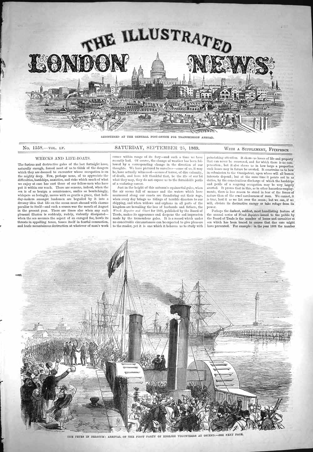 Old Antique Print 1869 Fetes Belgium English Volunteers Ostend Ships War 19th