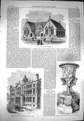 Original Old Antique Print 1869 Mary'S School Leicester Nova Scotia Vase Museum