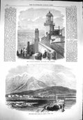 Original Old Antique Print 1869 Wicklow Head Lighthouse Gas Railway Americ 19th