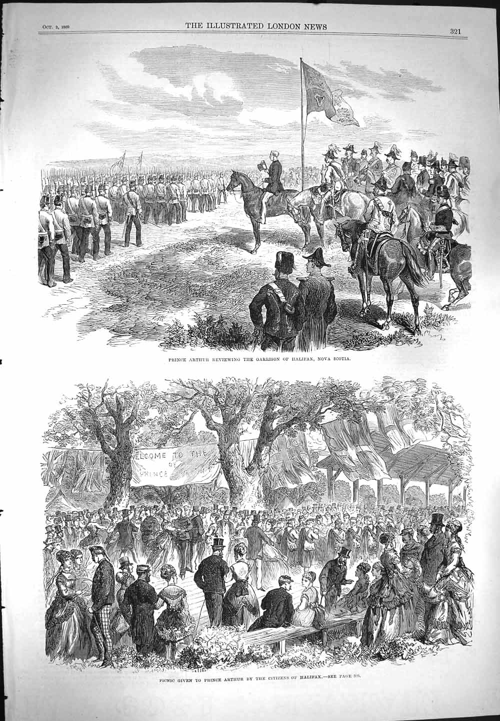 Original Old Antique Print 1869 Prince Arthur Garrison Army Halifax Nova 19th