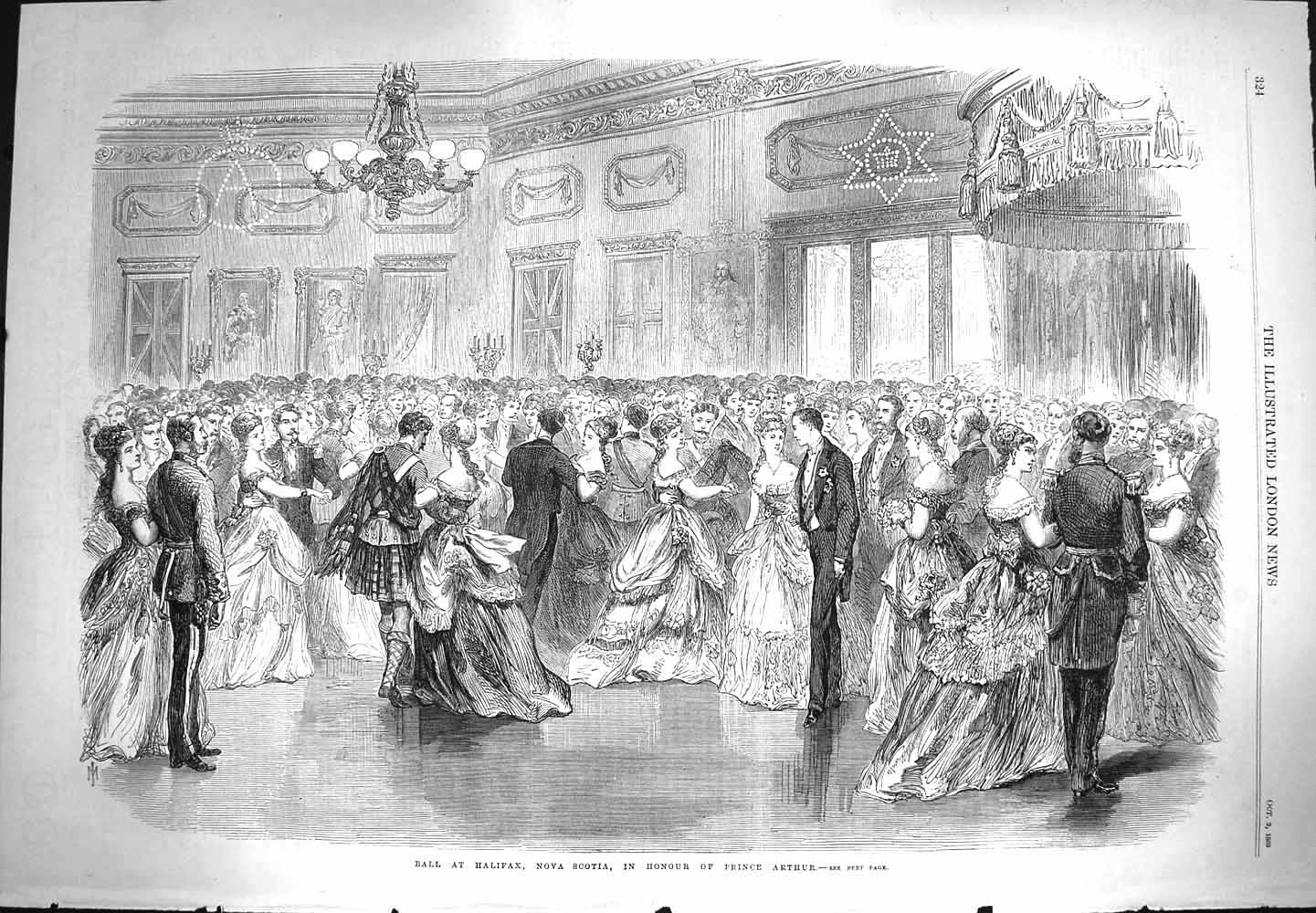 Original Old Antique Print 1869 Ball Halifax Nova Scotia Prince Arthur Dancing