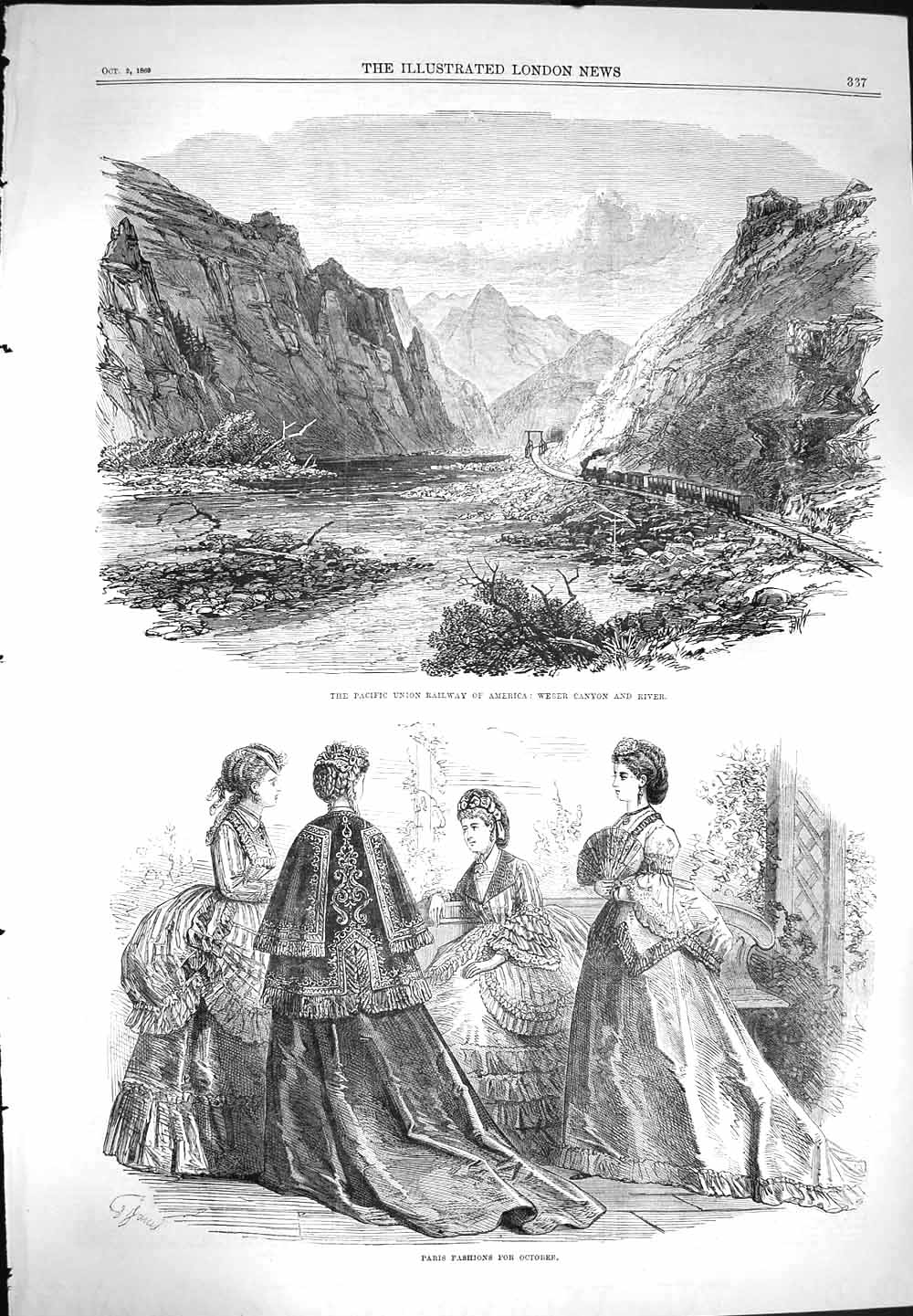 Old Antique Print 1869 Pacific Union Railway America Weber Paris Fashion 19th