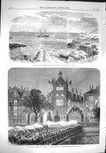 Old Antique Print 1869 Telegraph Cable Mary'S Scilly Clock Tower Geneva 19th