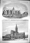 Original Old Antique Print 1869 Corn Exchange Market Shrewsbury Prudhoe Whitley