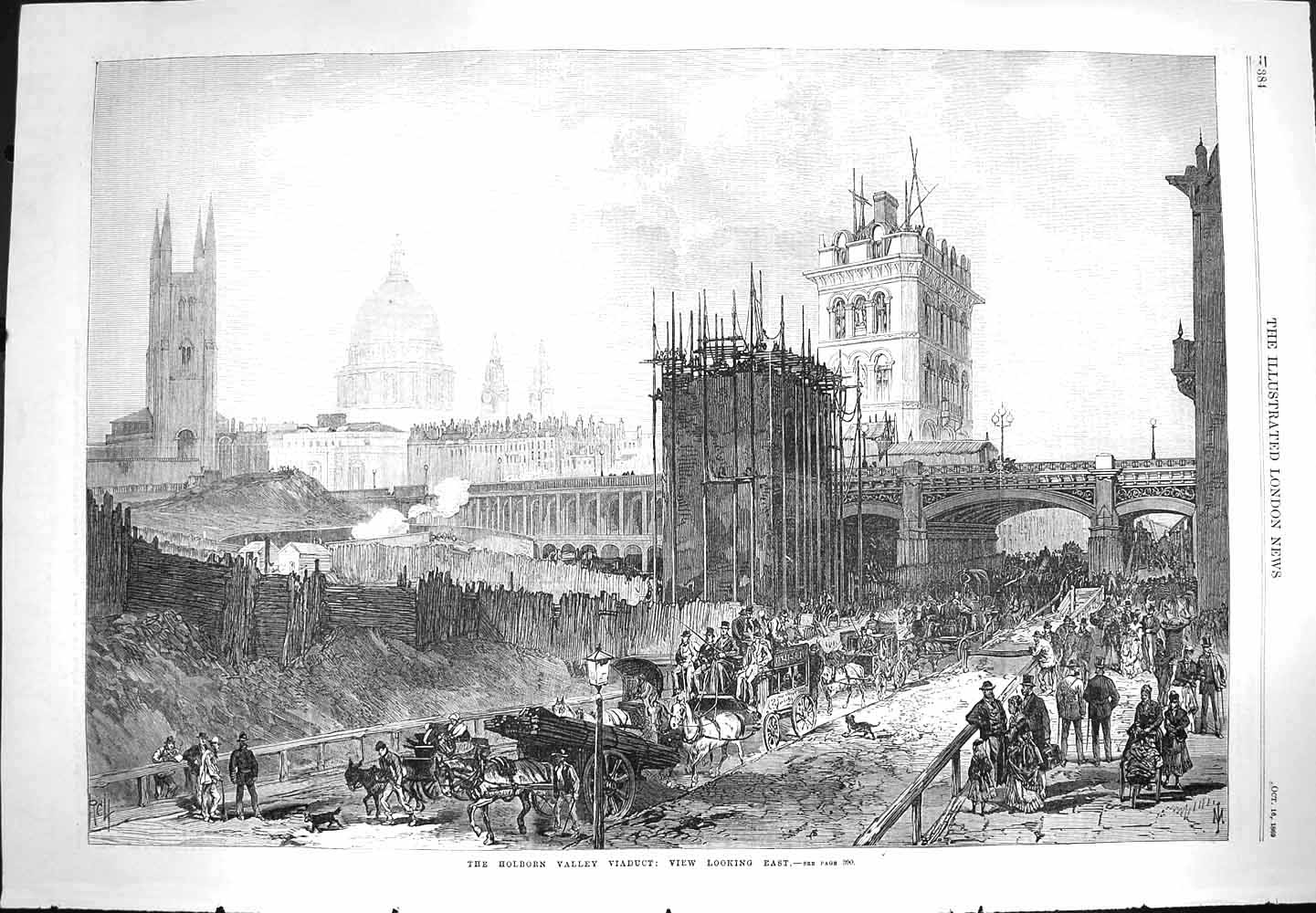 Original Old Antique Print 1869 Holborn Valley Viaduct Bridge London Archi 19th