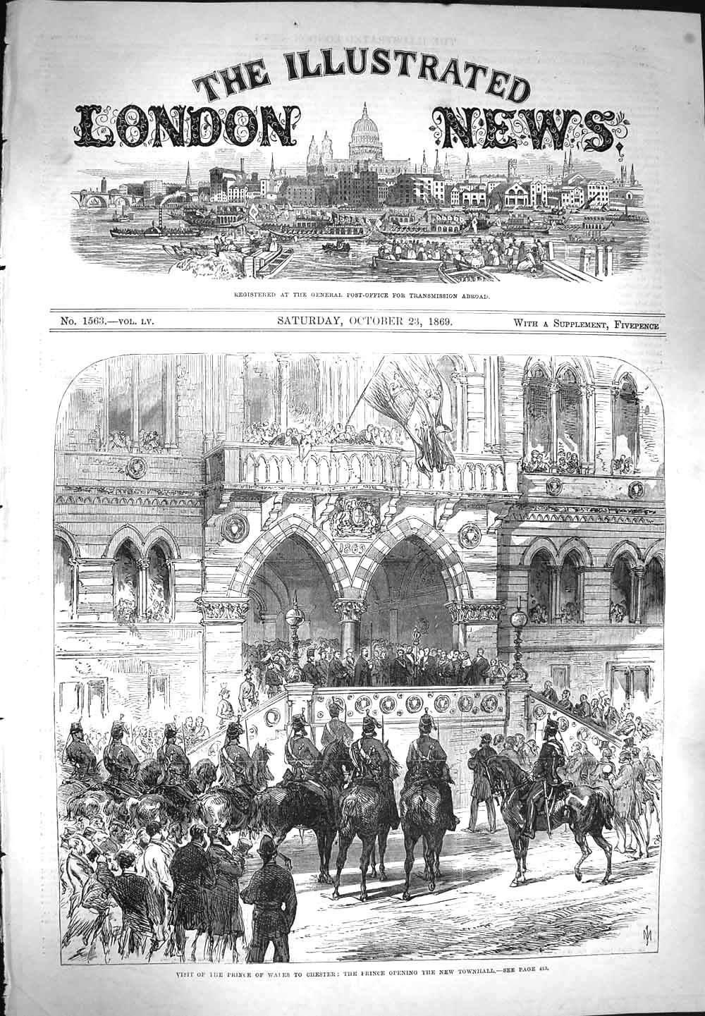 Original Old Antique Print 1869 Prince Wales Chester Opening Townhall Horses