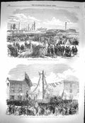 Original Old Antique Print 1869 Fenian Amnesty Cabra Dublin Festival Winchester