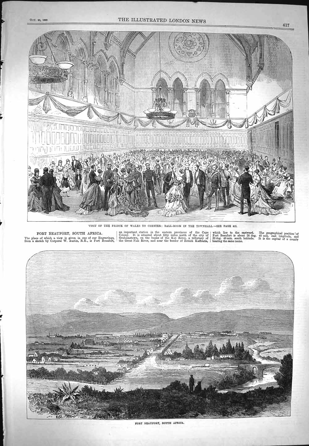 Original Old Antique Print 1869 Prince Wales Chester Ball Fort Beaufort Africa