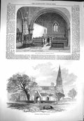 Original Old Antique Print 1869 Lord Derby Pew Knowsley Church Architecture