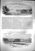Original Old Antique Print 1869 View Lake Knowsley Park Liverpool Cattle Swans