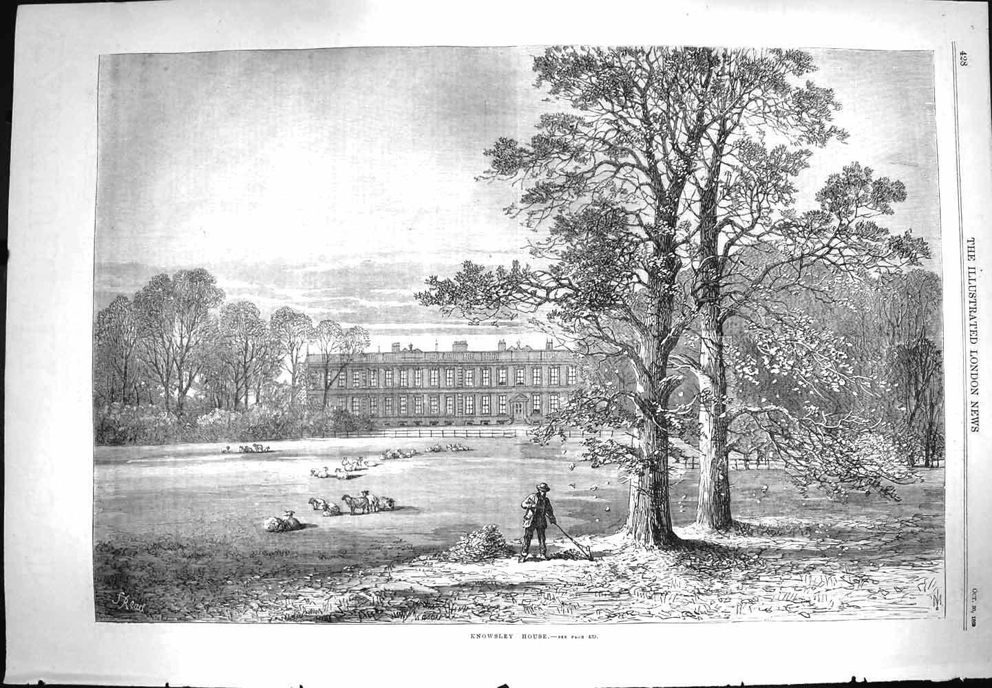 Original Old Antique Print 1869 Exterior View Knowsley House Architecture 19th