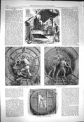 Old Antique Print 1869 Thames Subway Tunnel Shaft Tower-Hill Seal Canada 19th
