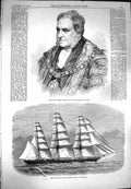 Original Old Antique Print 1869 Alderman Robert Besley Mayor London Ship Caliph