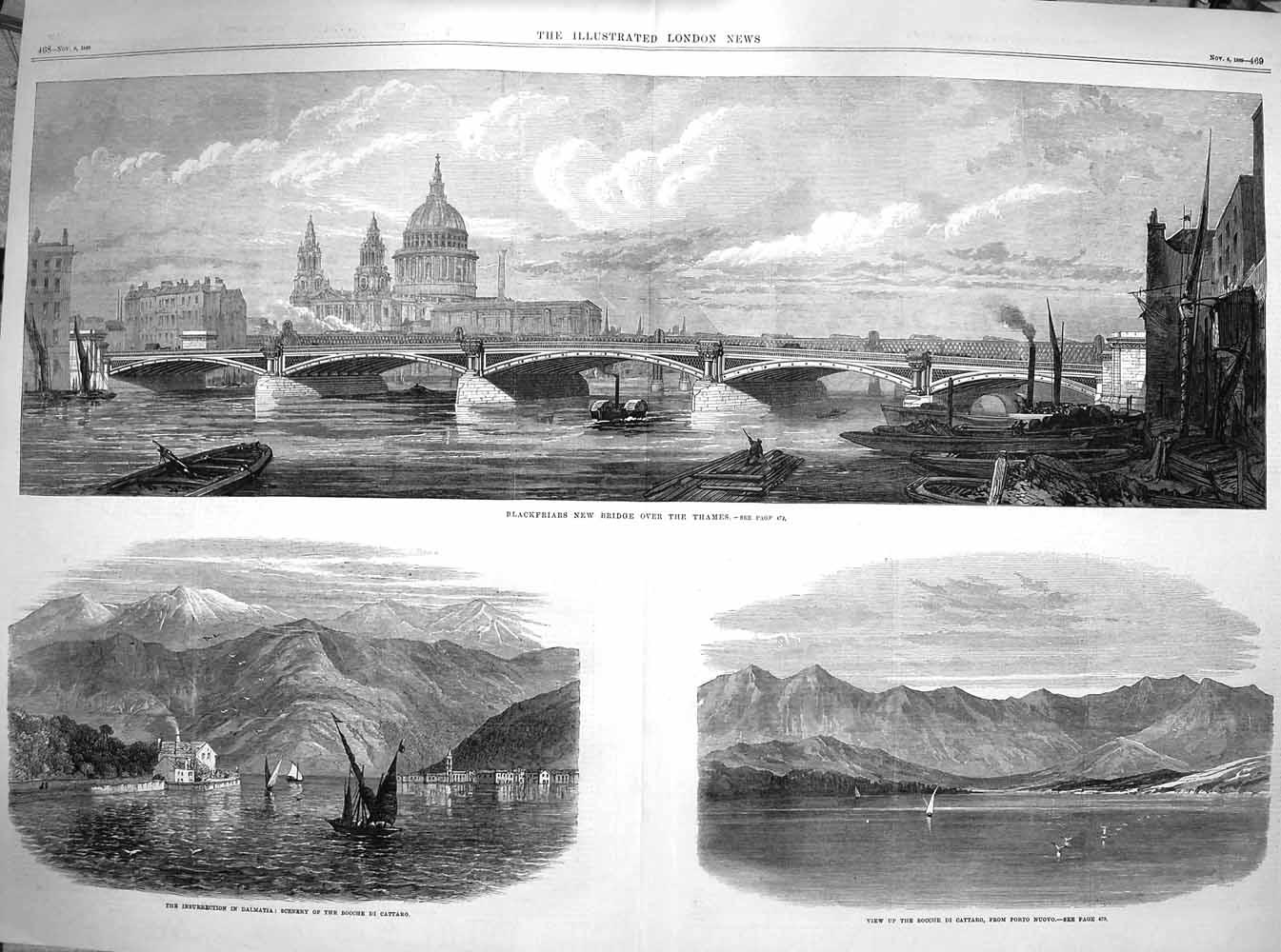 Antique Old Print 1869 Blackfriars New Bridge River Thames Dalmatia Nuovo 19th