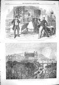 Original Old Antique Print 1869 Scarborough Fireworks Globe Theatre Fool Looks