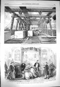 Original Old Antique Print 1869 Amsterdam Canal Harbour Works Haymarket Theatre
