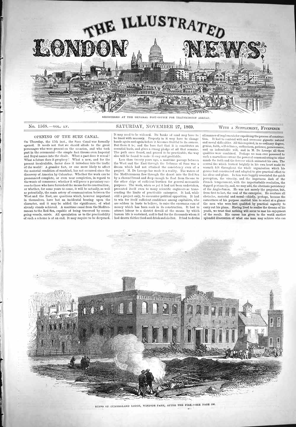 Original Old Antique Print 1869 Cumberland Lodge Windsor Park 19th