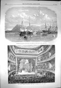 Old Antique Print 1869 Princes Theatre Manchester Suez Carnatic Shadwan 19th