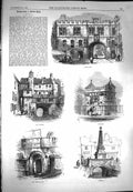 Original Old Antique Print 1869 Lincoln Stone Bow Conduit Obelisk Jews House