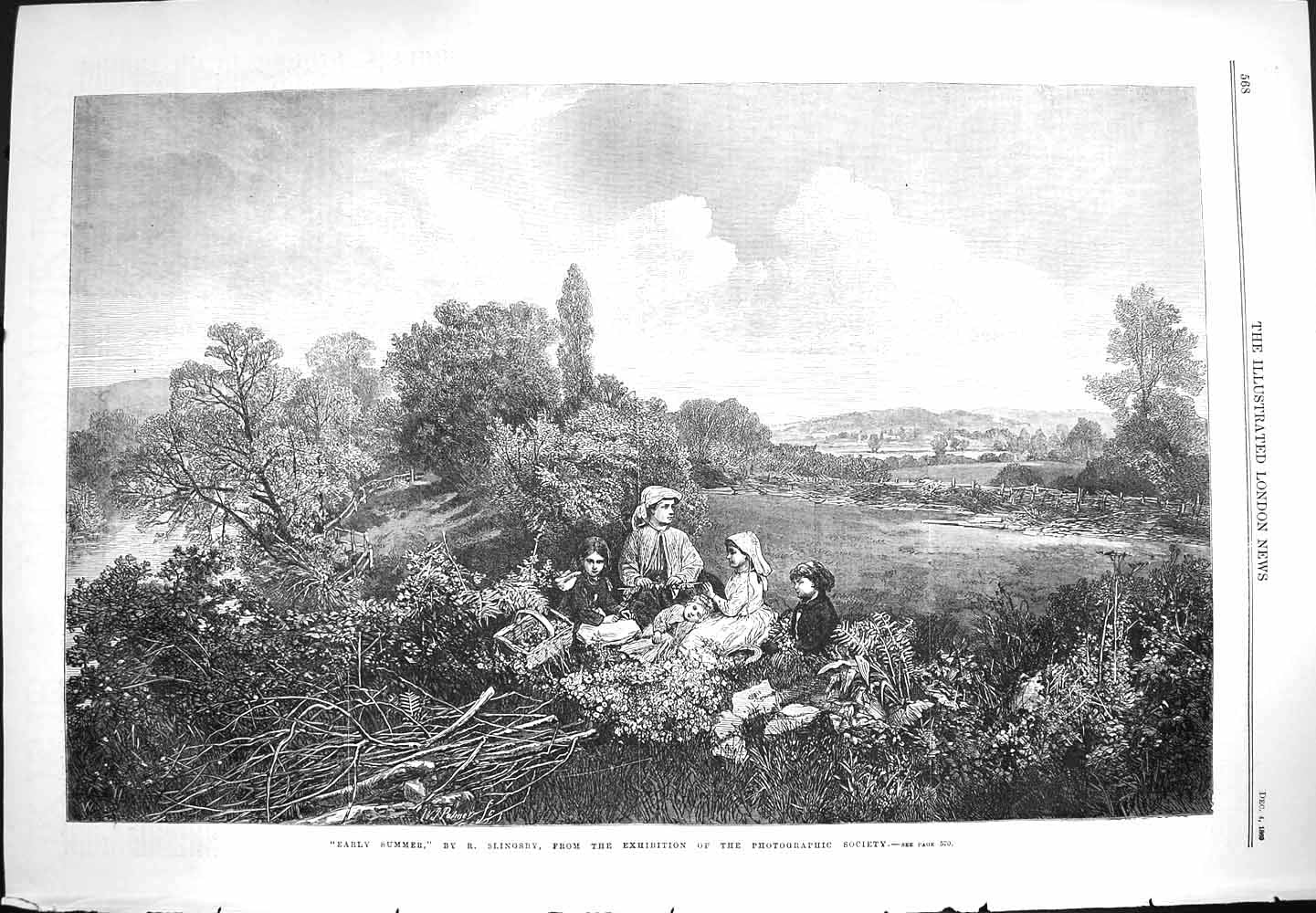 Original Old Antique Print 1869 Early Summer Scene Family Picnic Countryside
