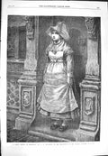 Original Old Antique Print 1869 Rainy Sunday Scene Brittany Young Girl Boughton