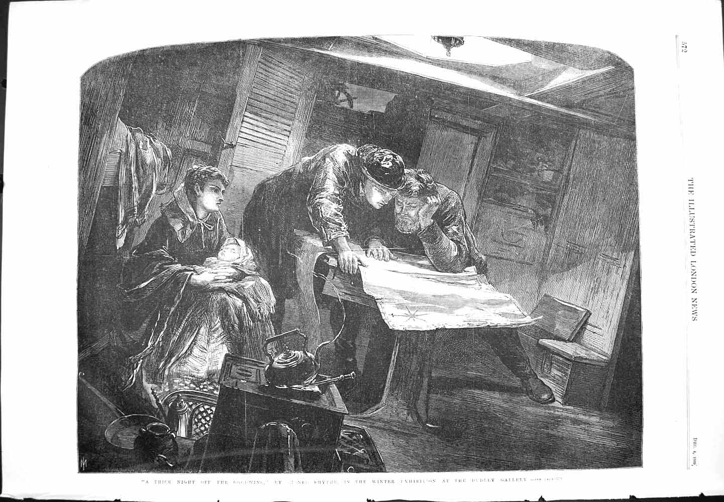 Old Antique Print 1869 Thick Night Goodwins Passengers Ship Lionel Smythe 19th