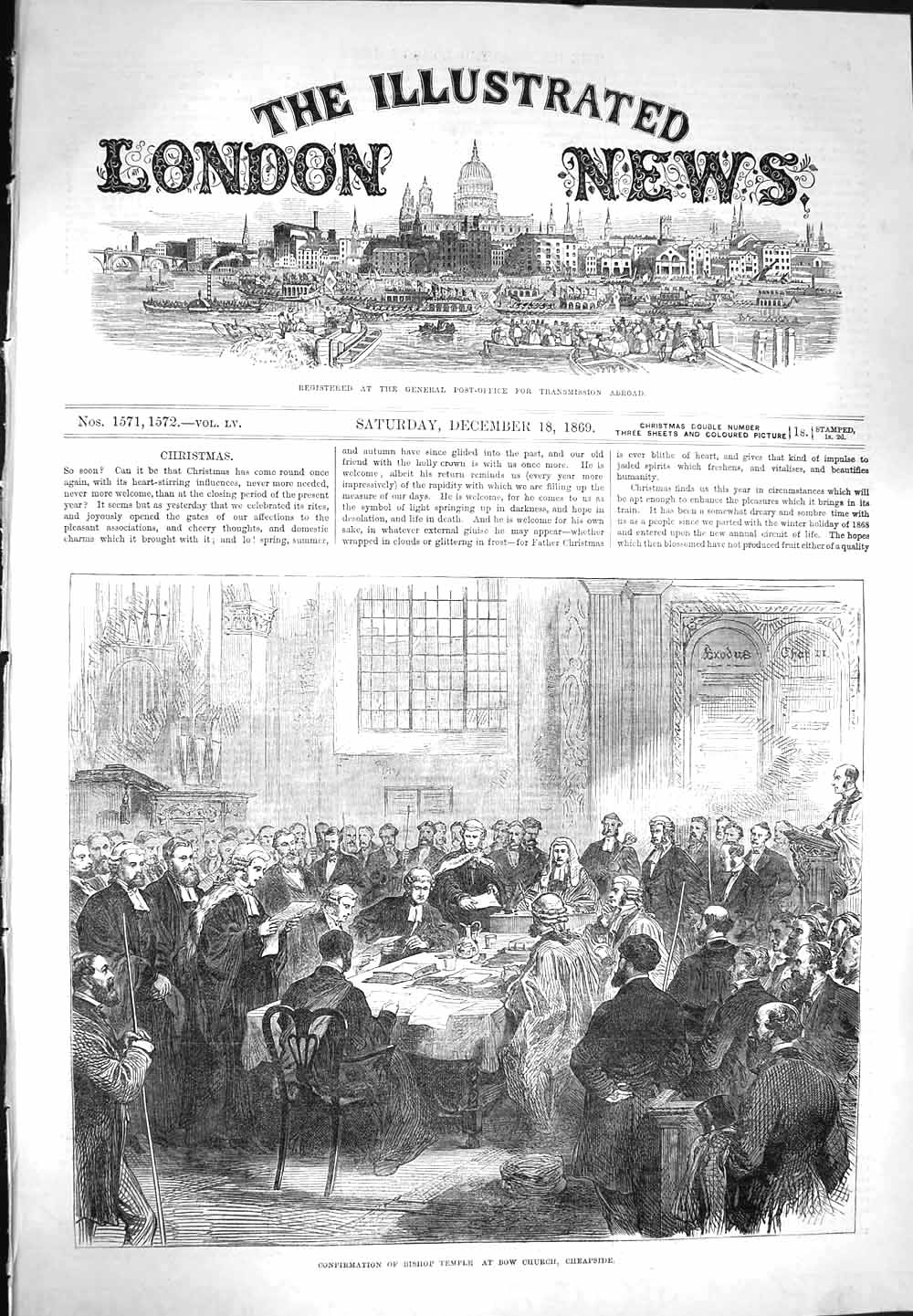 Antique Old Print *3265 1869 Confirmation Bishop Temple Bow Church Cheapside