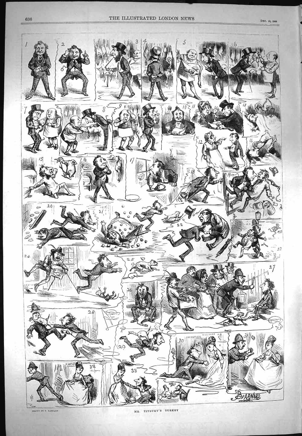 Old Antique Print 1869 Mr Titbury Turkey Story Lonethorpe Manor Christmas 19th
