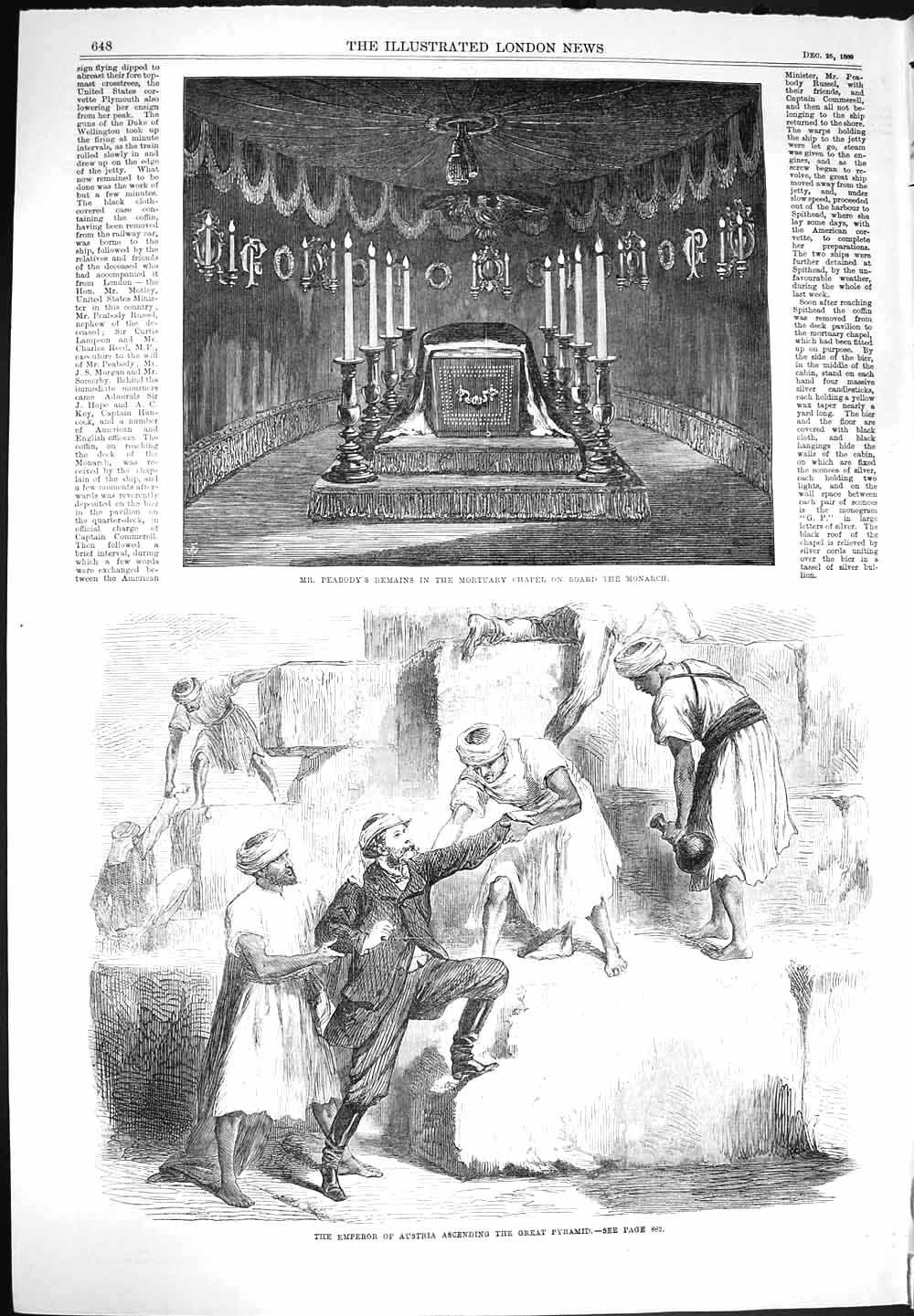Old Antique Print 1869 Peabody Body Monarch Ship Emperor Austria Pyramid 19th