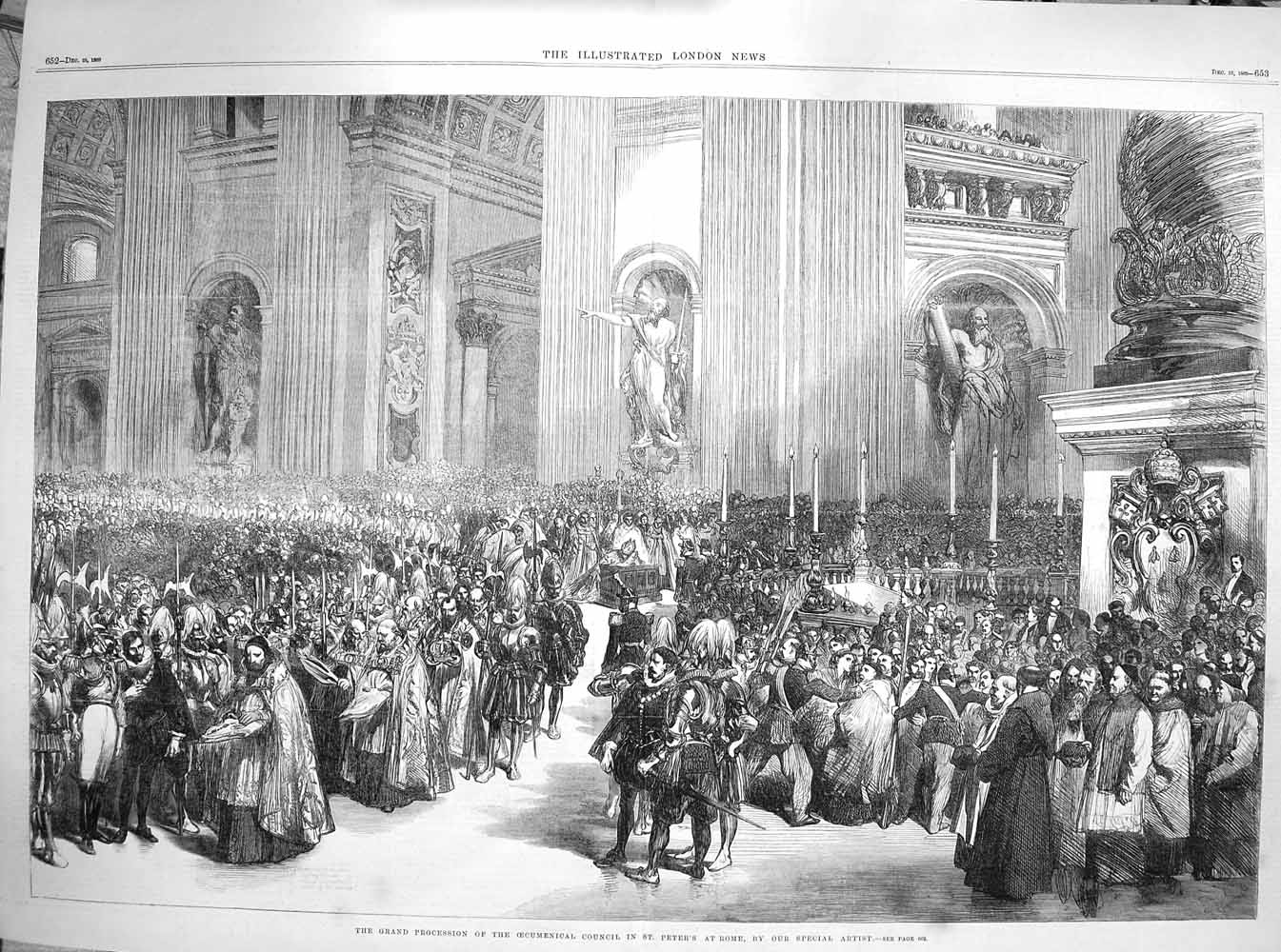Old Antique Print 1869 Procession Oecumenical Council Peter'S Rome Italy 19th