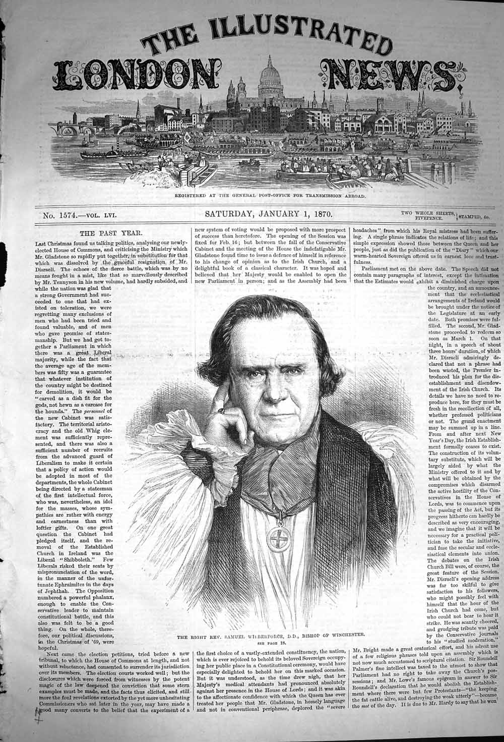 Original Old Antique Print 1870 Portrait Rev. Samuel Wilberforce Bishop Win 19th