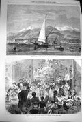 Original Old Antique Print 1870 Santa Maura Earthquake Festival London H 19th