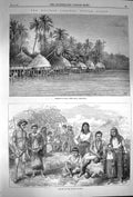 Original Old Antique Print 1870 Nicobar Mala Mayo Nancowry Natives Indian Ocean