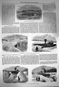 Original Old Antique Print 1870 Church Cornwall Snow-Plough Railway Canada 19th