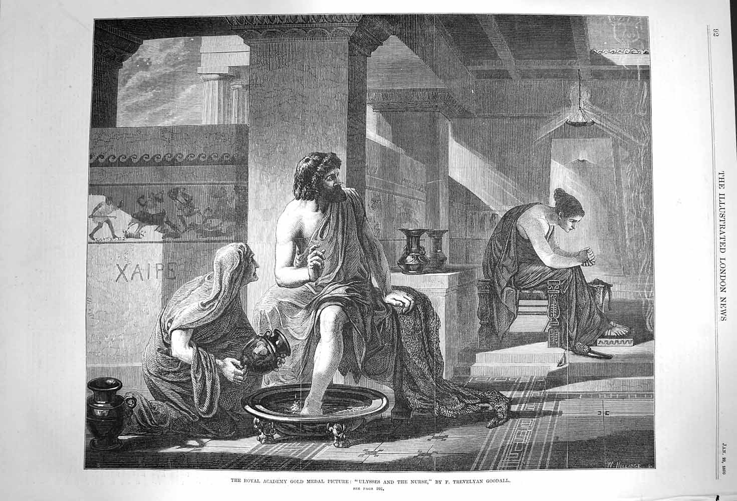 Original Old Antique Print 1870 Royal Academy Scene Ulysees Nures Goodall 19th