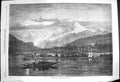 Original Old Antique Print 1870 Shooting Grebe Lake Geneva Moonlight Mountains