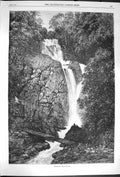 Original Old Antique Print 1870 Fine Art Waterfall Near Penang Rive Victorian