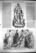 Old Antique Print 1870 Statue Prince Consort Belfast Paris Fashion Ladies 19th