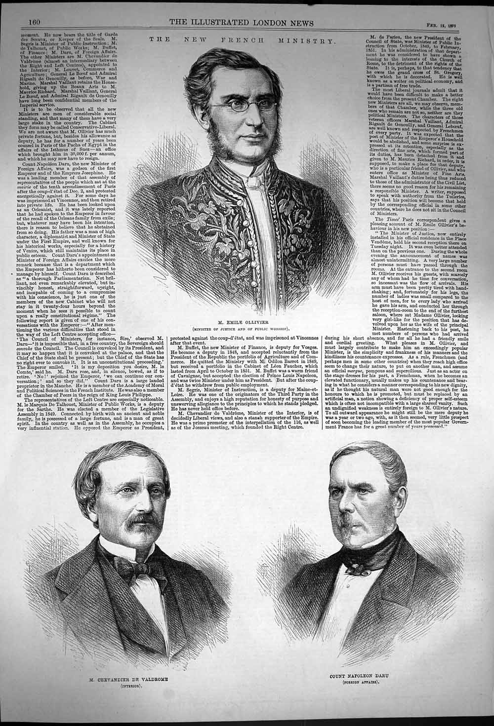 Old Antique Print 1870 French Ministry Ollivier Daru Valdrome Buffet Men 19th