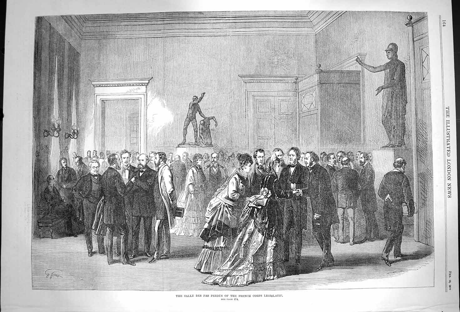 Original Old Antique Print 1870 Salle Des Pas Perdus French Corp'S Legislatif
