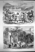Original Old Antique Print 1870 Dance Gilghit Fountain Egeria Rome Italy 19th