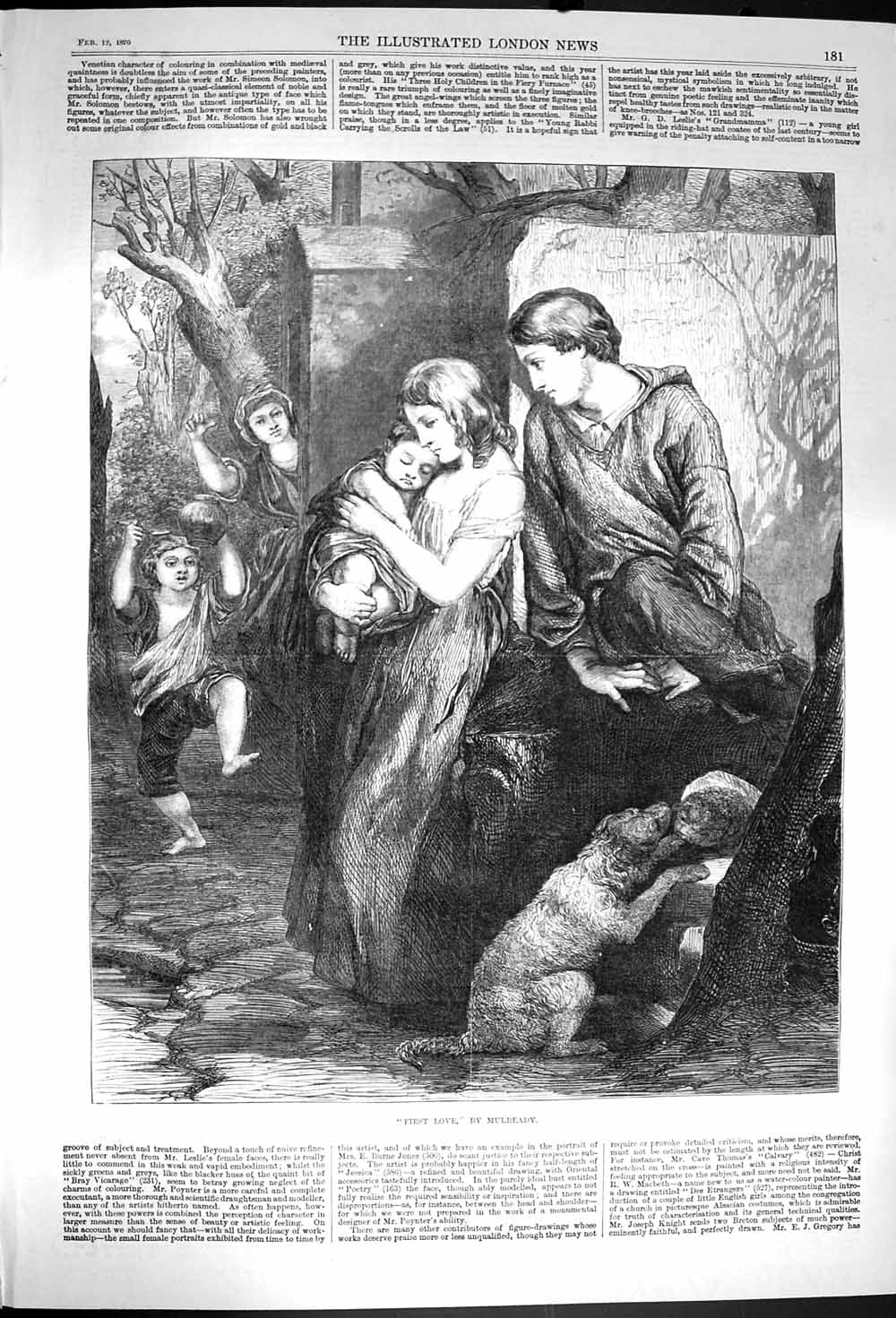 Original Old Antique Print 1870 First Love Mother Children Mulready Fine Art
