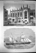 Old Antique Print 1870 New Hall Inner Temple Screw Ship Limari Valparaiso 19th